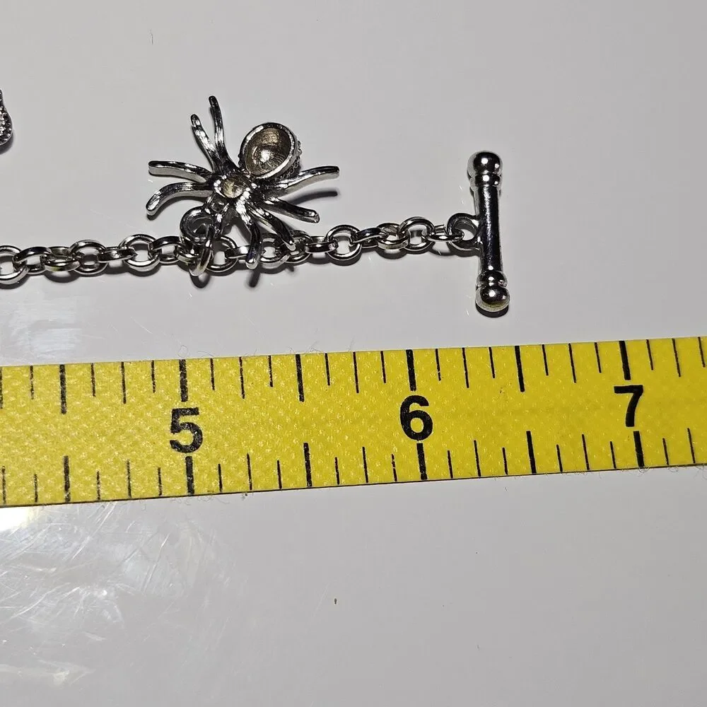 Silver Tone Spider Pig Mouse Horse Charm Toggle Bracelet 6